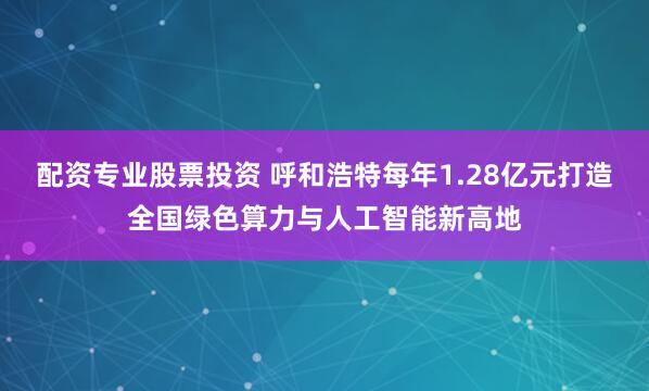 配资专业股票投资 呼和浩特每年1.28亿元打造全国绿色算力与人工智能新高地